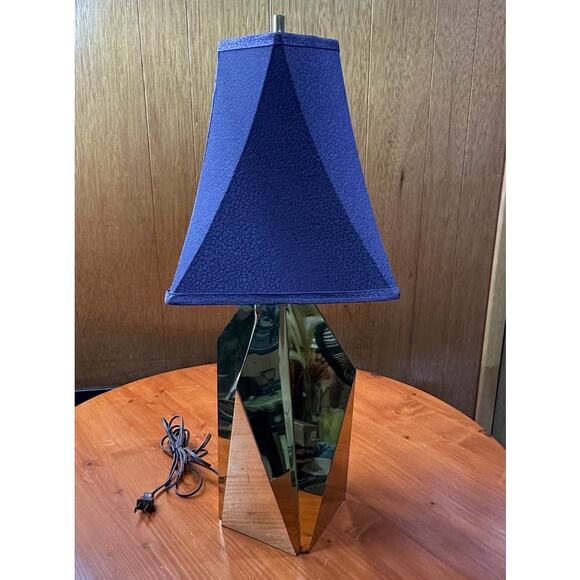 Vintage Quirky Angular Gold Metal Lamp with Purple Shade - Picture 6 of 10